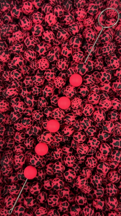 CTS Creation:  Shocking Pink Black Cow Printed 15mm Beads