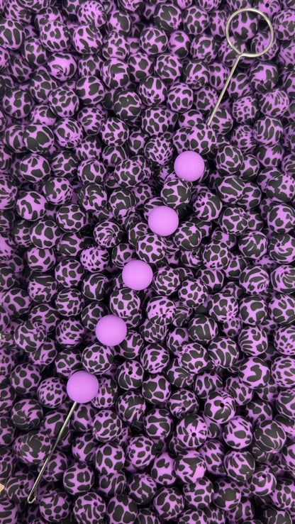 CTS Creation: Purple Black Cow Printed 15mm Beads