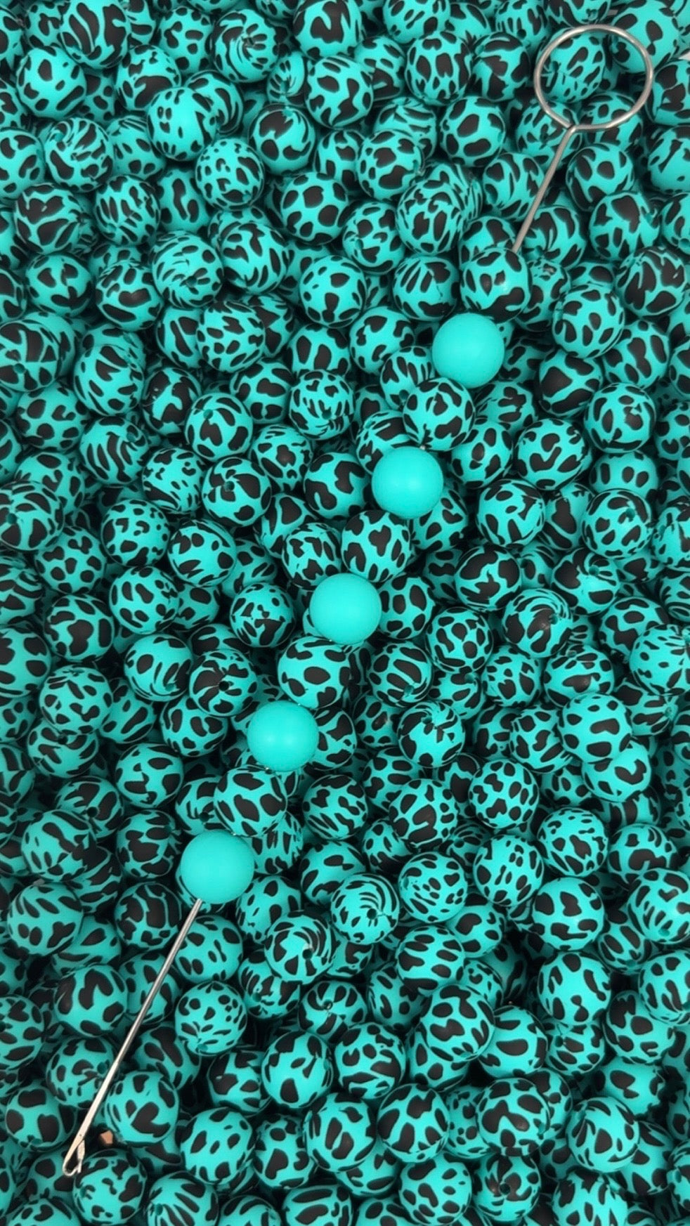 CTS Creation: Turquoise Black Cow Printed 15mm Beads