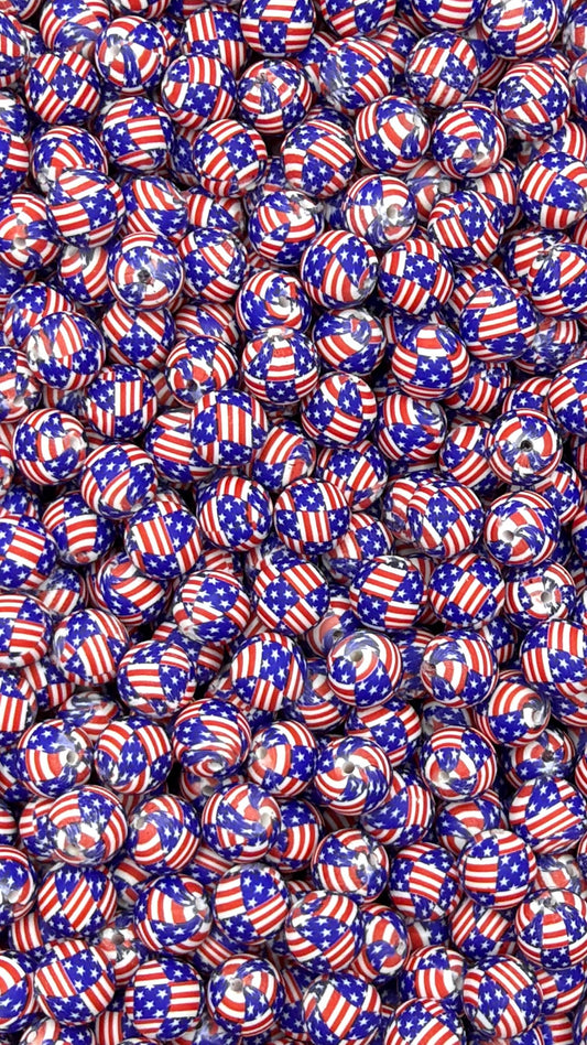 Stars & Stripes Printed 15mm Bead