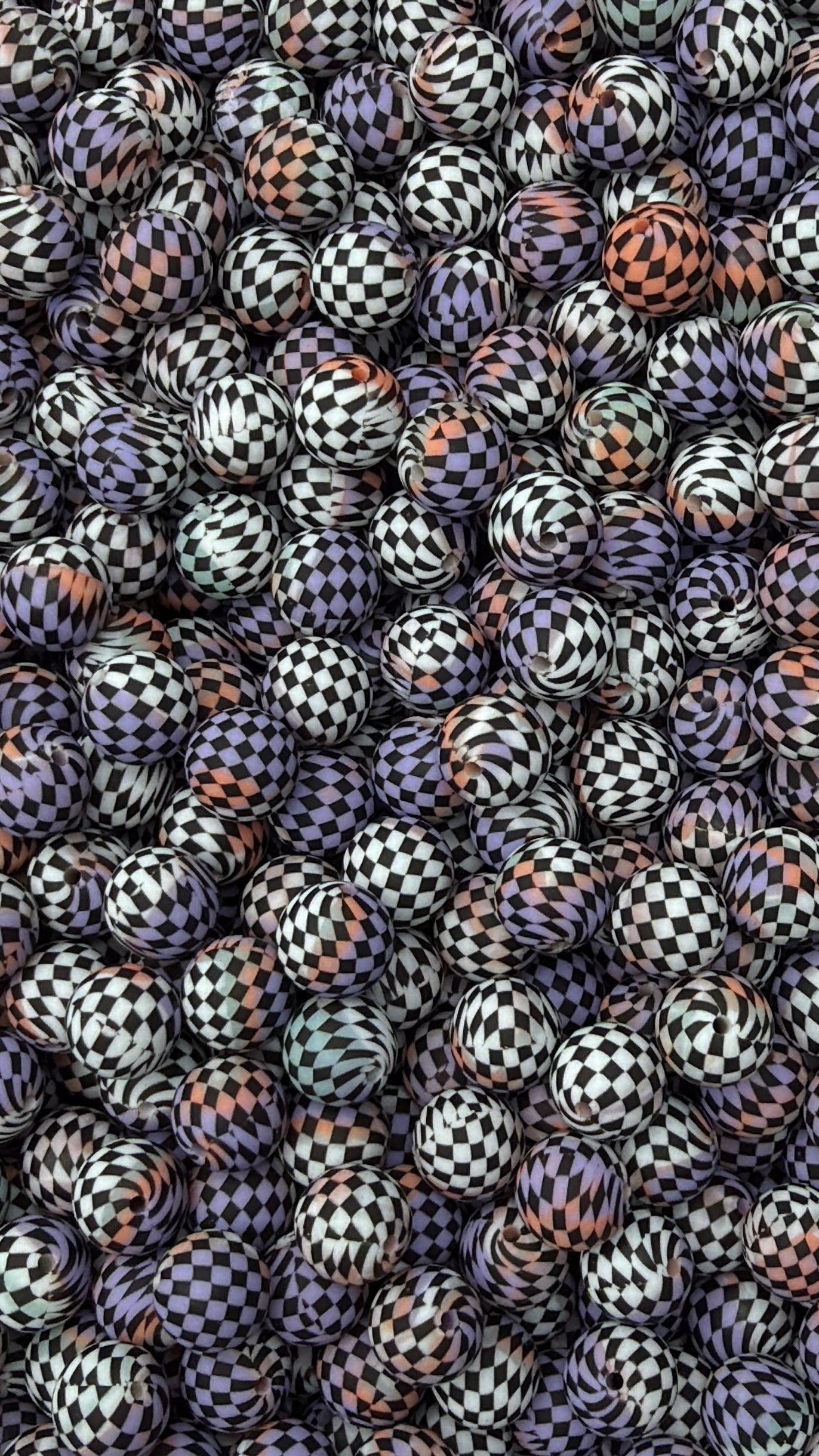 Tie Dye Checkered  Printed 15mm Bead
