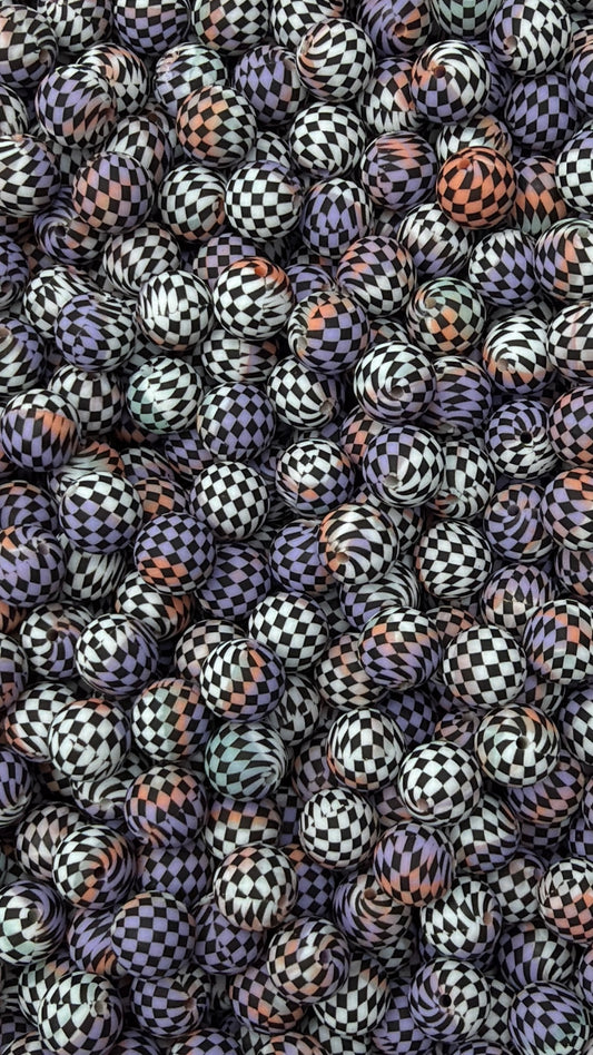 Tie Dye Checkered  Printed 15mm Bead