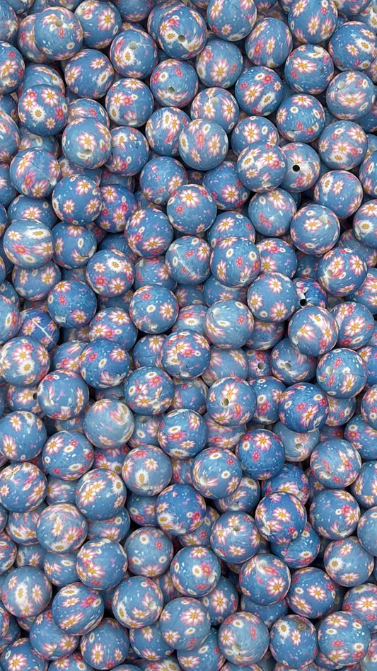 Flowers In The Sky 15mm Printed Bead