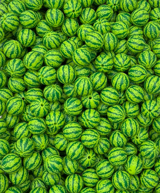 Watermelon Rind Printed 15mm Bead