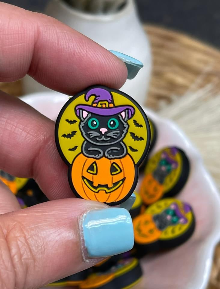 Halloween Cat on Pumpkin Custom Focal