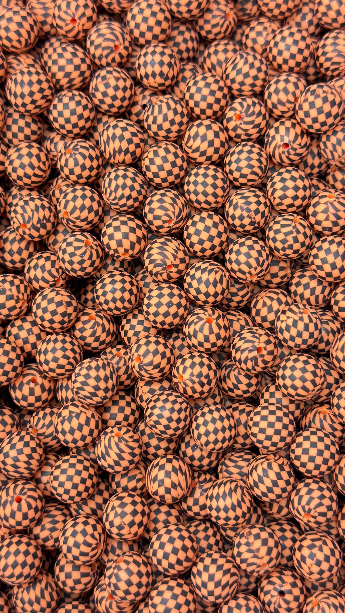 Burnt Orange & Black Checkered  Printed 15mm Bead