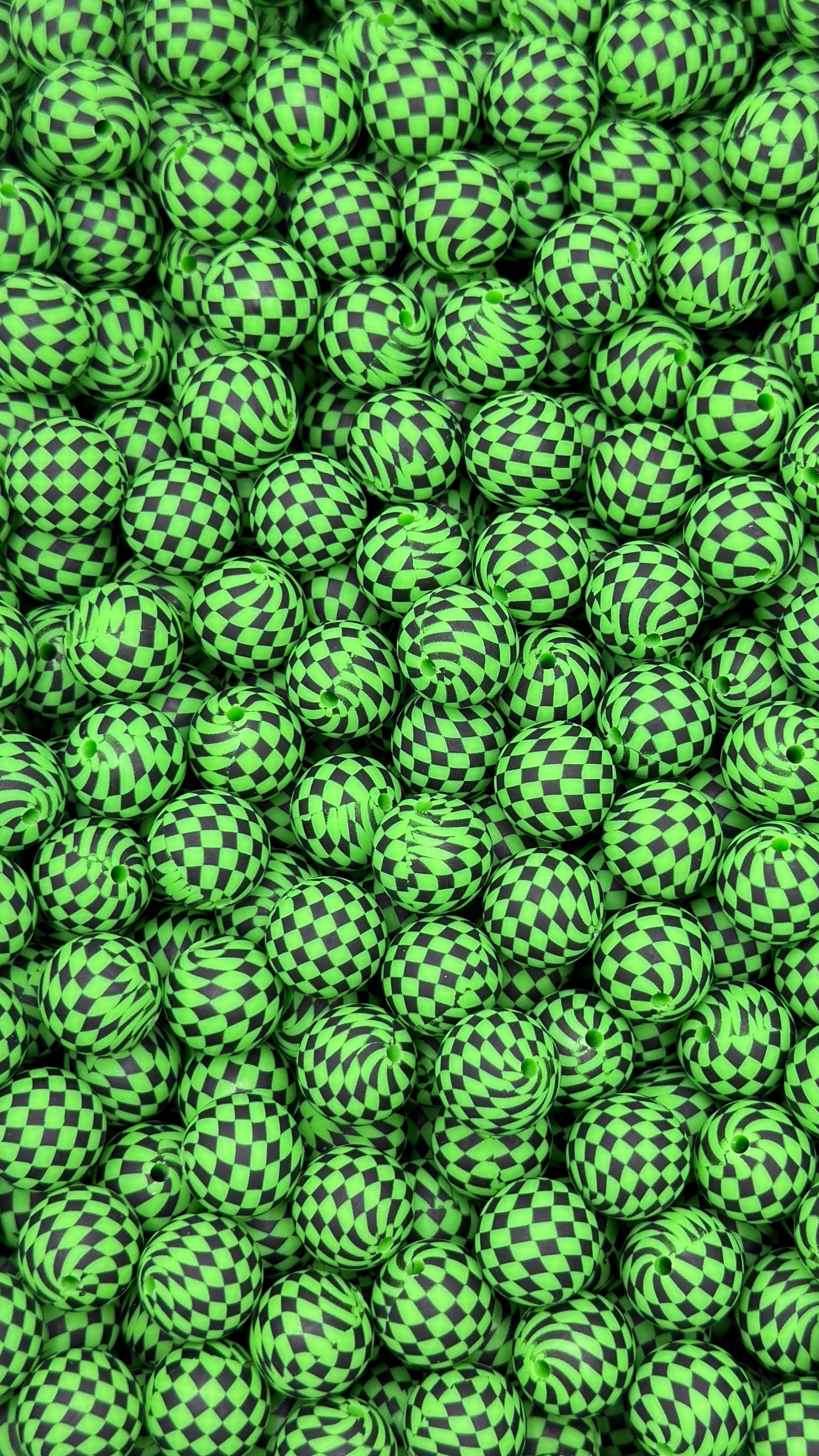 Green & Black Checkered  Printed 15mm Bead