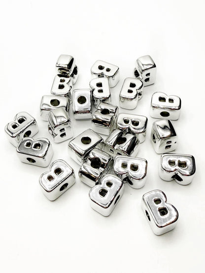 Silver Acrylic Large 20mm HORIZONTAL Hole Letter Beads