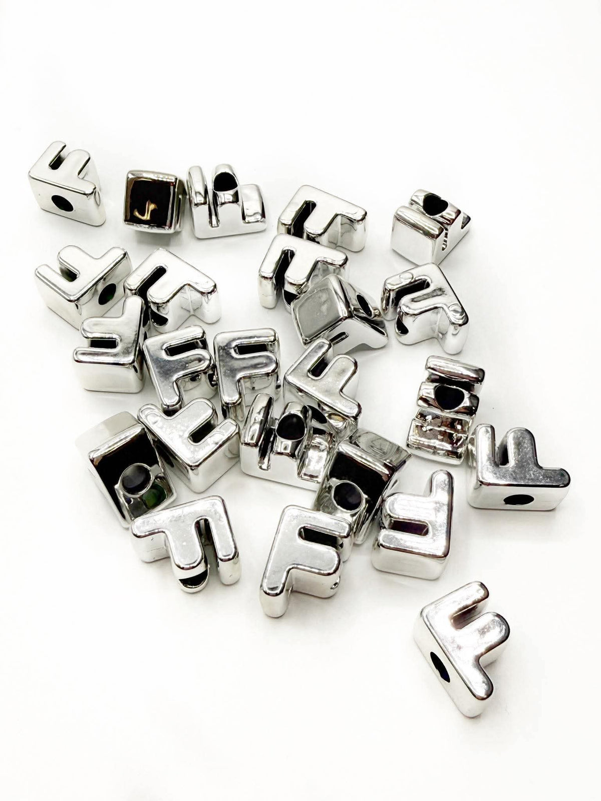Silver Acrylic Large 20mm HORIZONTAL Hole Letter Beads