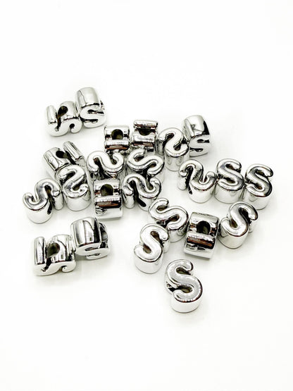 Silver Acrylic Large 20mm HORIZONTAL Hole Letter Beads