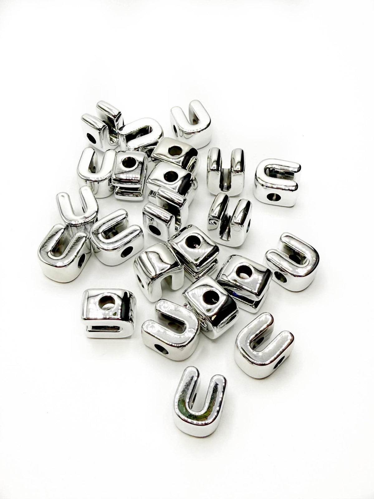 Silver Acrylic Large 20mm HORIZONTAL Hole Letter Beads