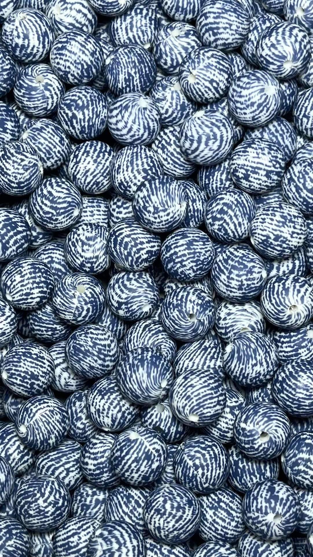 Blue Print #16 Printed 15mm Bead