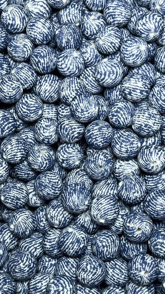 Blue Print Printed 15mm Bead