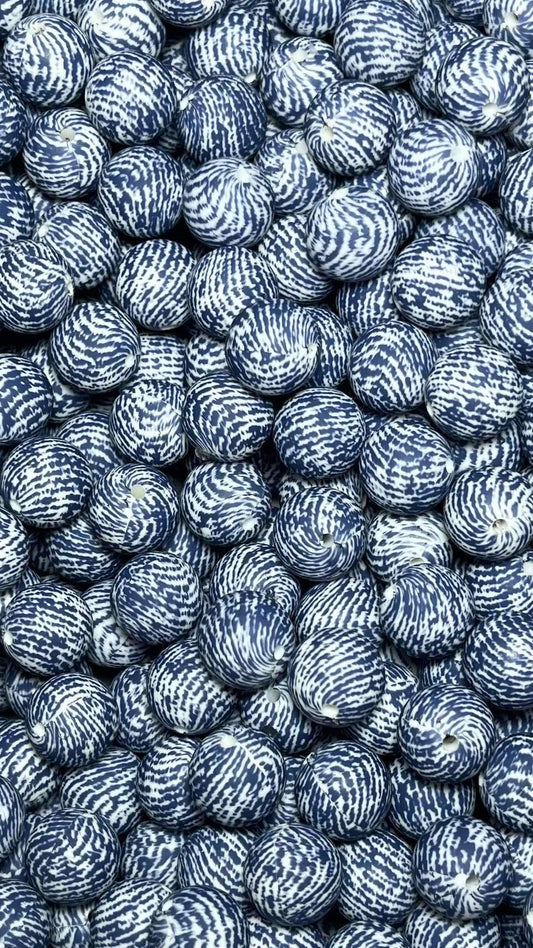 Perle imprimée bleue de 15 mm