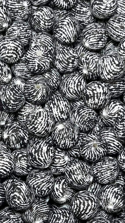 Black Print Printed 15mm Bead