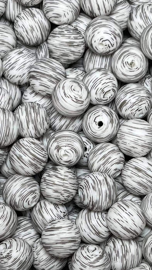 ***Discontinued*** Grey Static Printed 15mm Bead