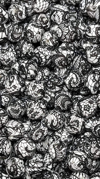 Black Lace #19 Printed 15mm Bead