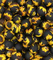 Black Sunflower Printed 15mm Bead