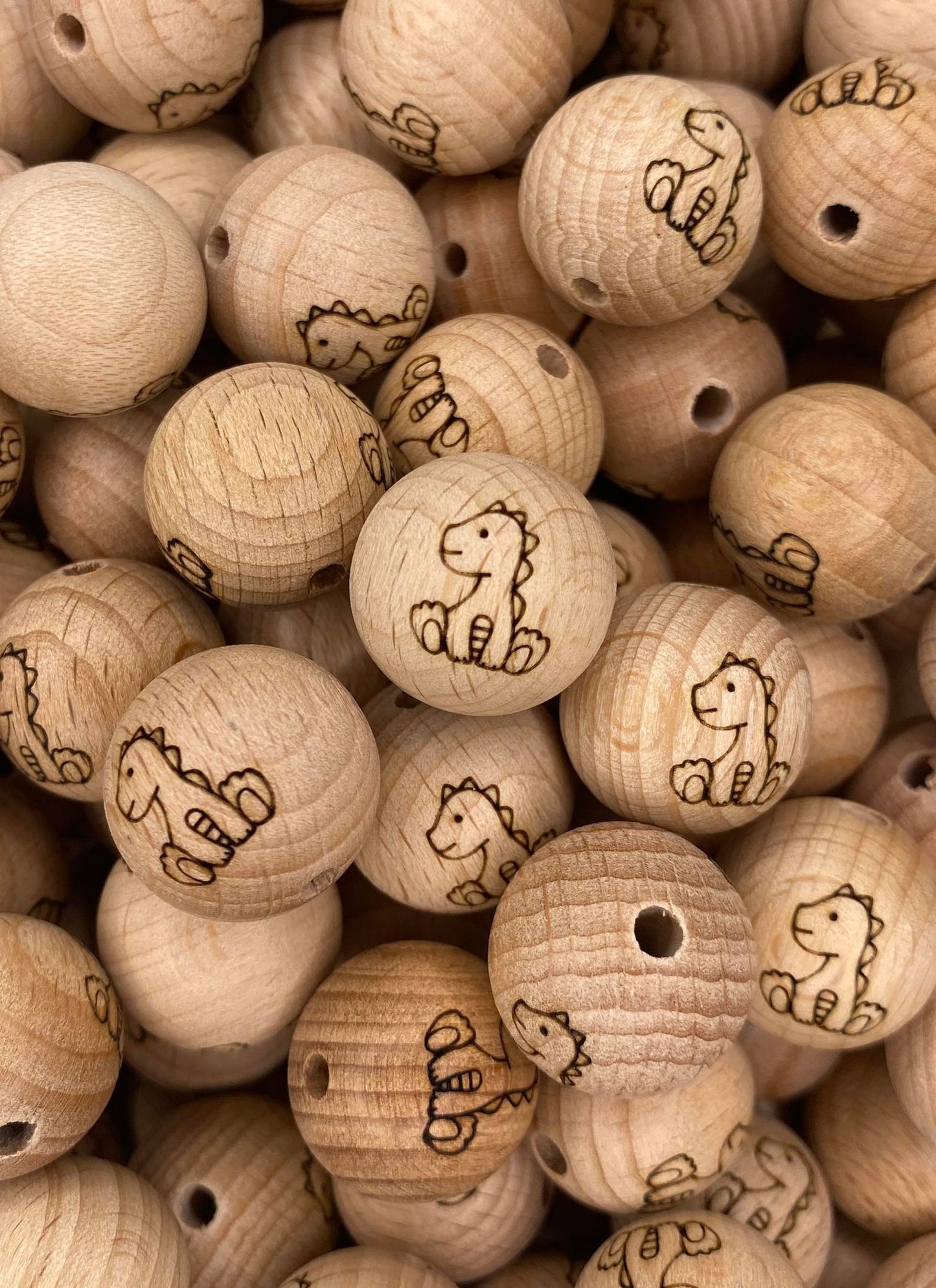 Dino Engraved Wooden Bead