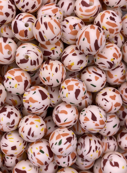 Perle imprimée en terre cuite Terrazzo 15 mm 