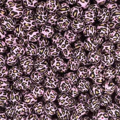 Bubblegum Leopard Printed 15mm Bead