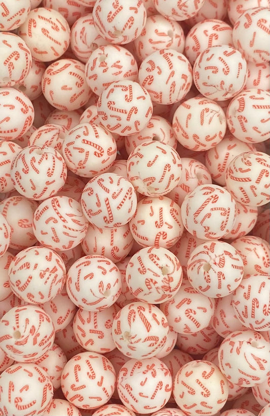 Peppermint Kisses Printed 15mm Bead