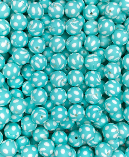 Perle de 15 mm imprimée à pois turquoise
