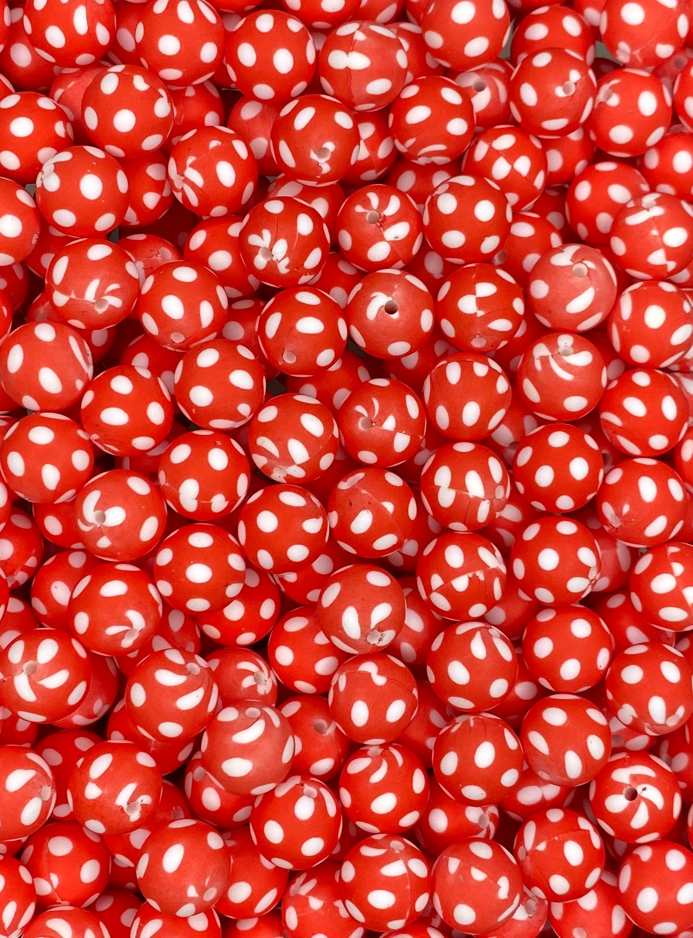 Red Polka Dot Printed 15mm Bead