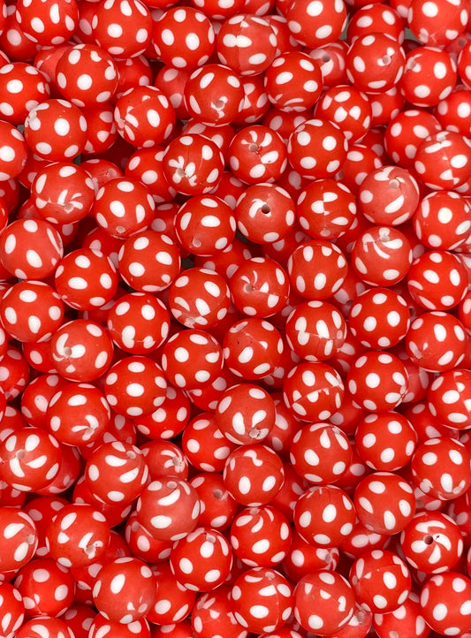 Perle de 15 mm imprimée à pois rouges