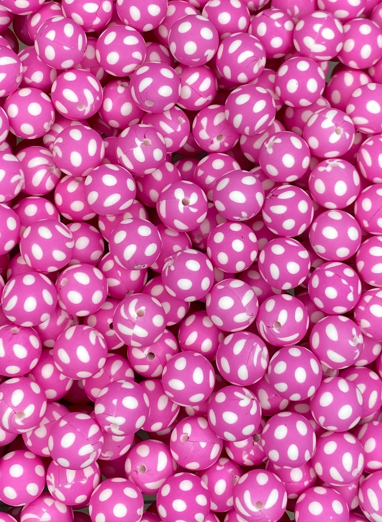 Pink Polka Dot Printed 15mm Bead