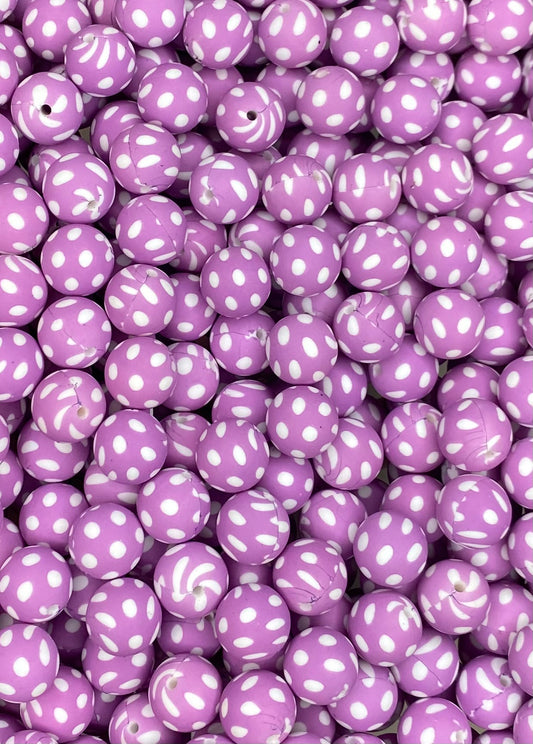 Perle de 15 mm imprimée à pois violets