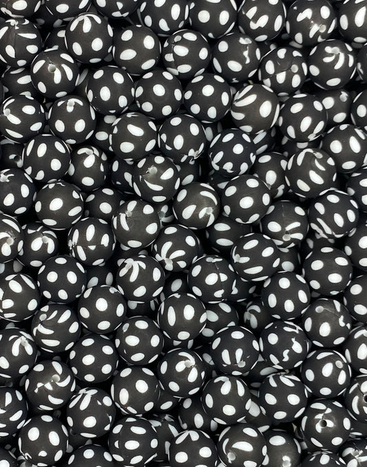 Black Polka Dot Printed 15mm Bead