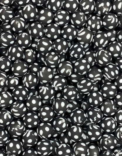 Perle de 15 mm imprimée à pois noirs