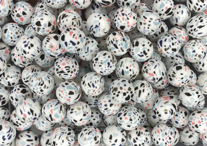White Terrazzo Printed 15mm Bead