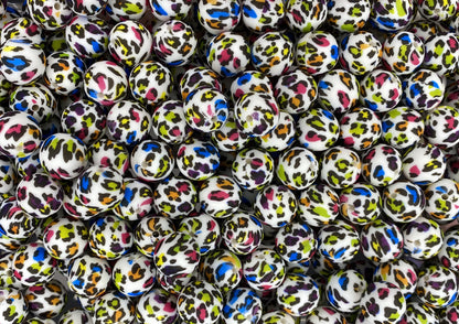 Perle colorée de 15 mm imprimée léopard 