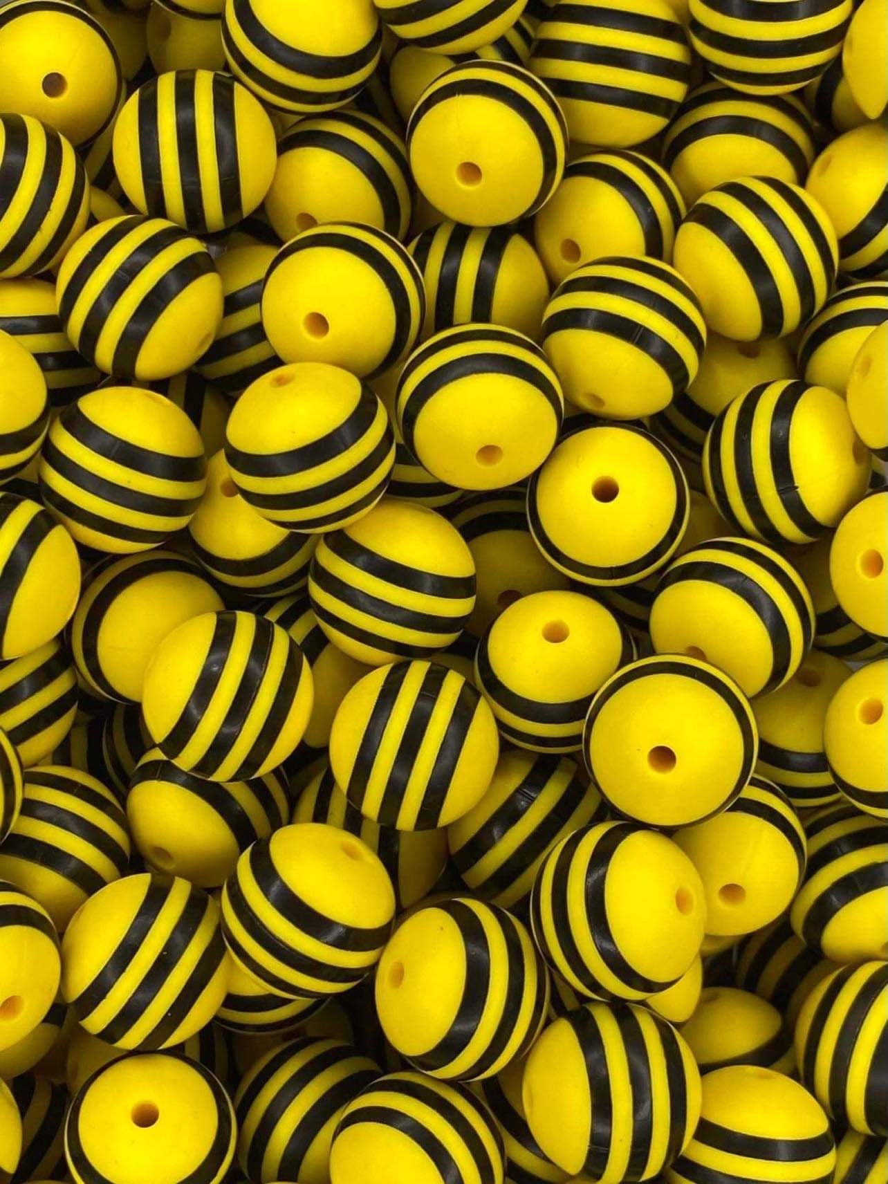 Bumblebee Striped 15mm Printed Bead