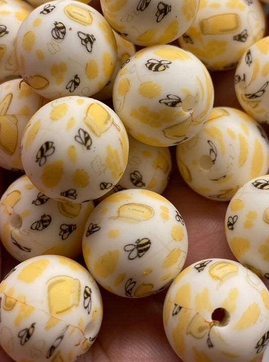 Bumble Bee Printed 15mm Bead