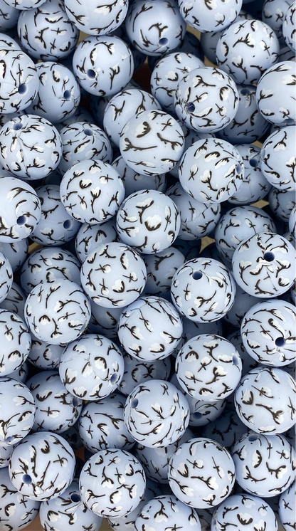 Perle de 15 mm à imprimé floral de lotus bleu