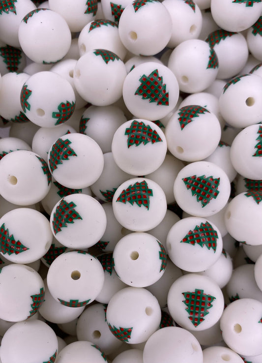 Green Plaid Christmas Tree 15mm Bead