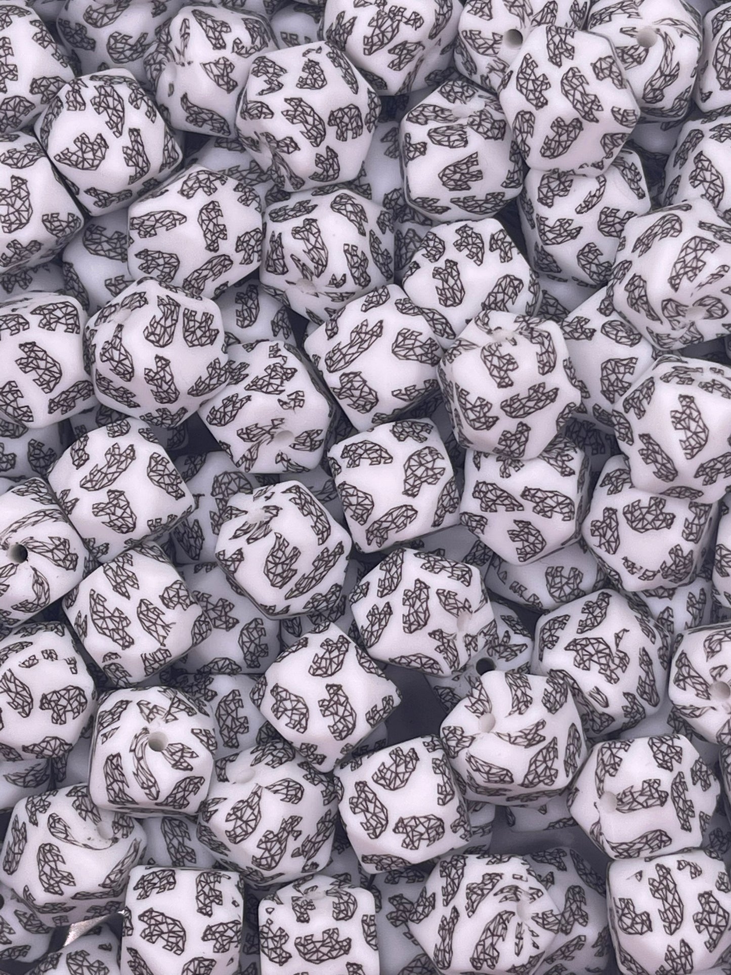 Bear Printed 14mm Hexagon Bead