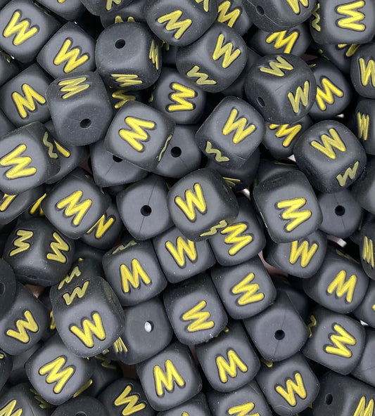 12mm Black Letter Beads – CTS Wholesale Silicone