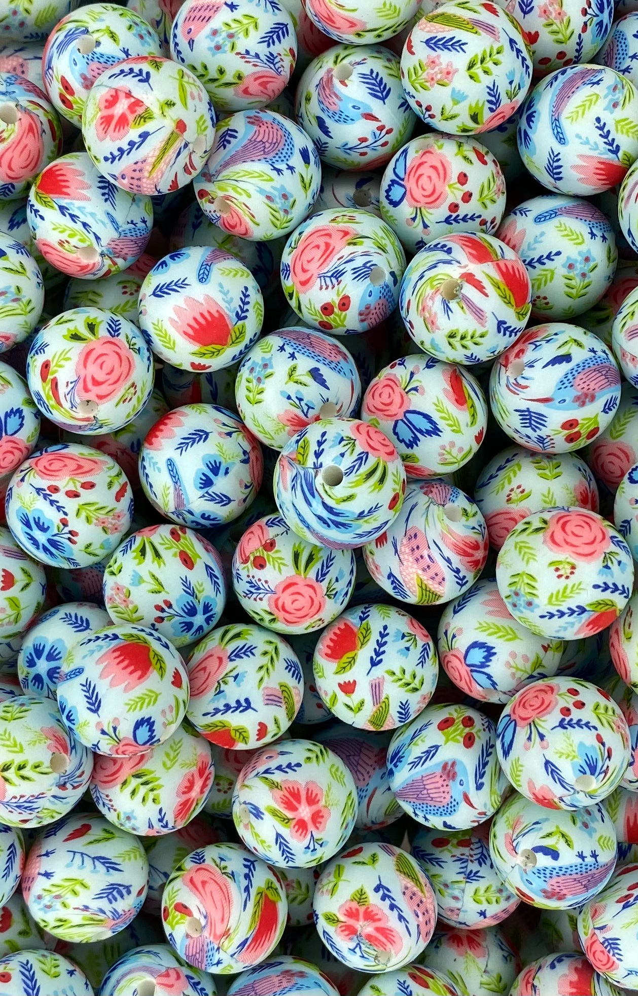 Momma's Flowers (Blue Floral) Printed 15mm Bead