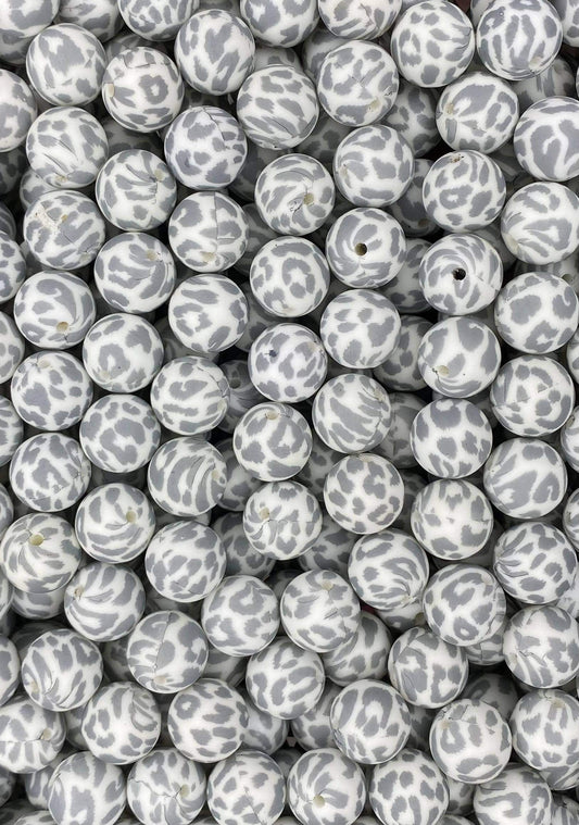 Snow Leopard Printed 15mm Bead